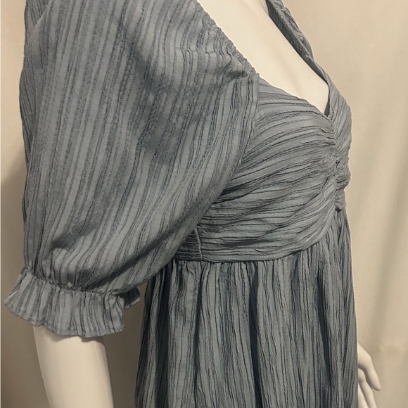 Lush Sz S Whimsical Blue Cottagecore Mini Dress Puff Sleeves Tie Back Flowy Chic - Picture 5 of 8